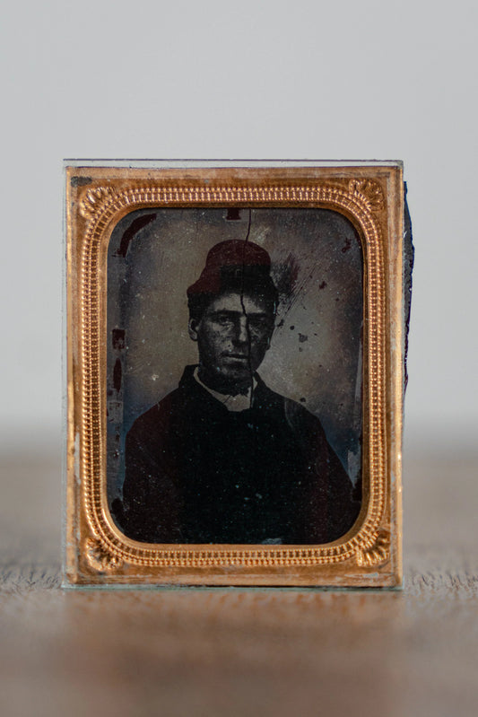 Man w/ Kepi - 1860s Ambrotype Photograph on Ruby Glass 1860 'S