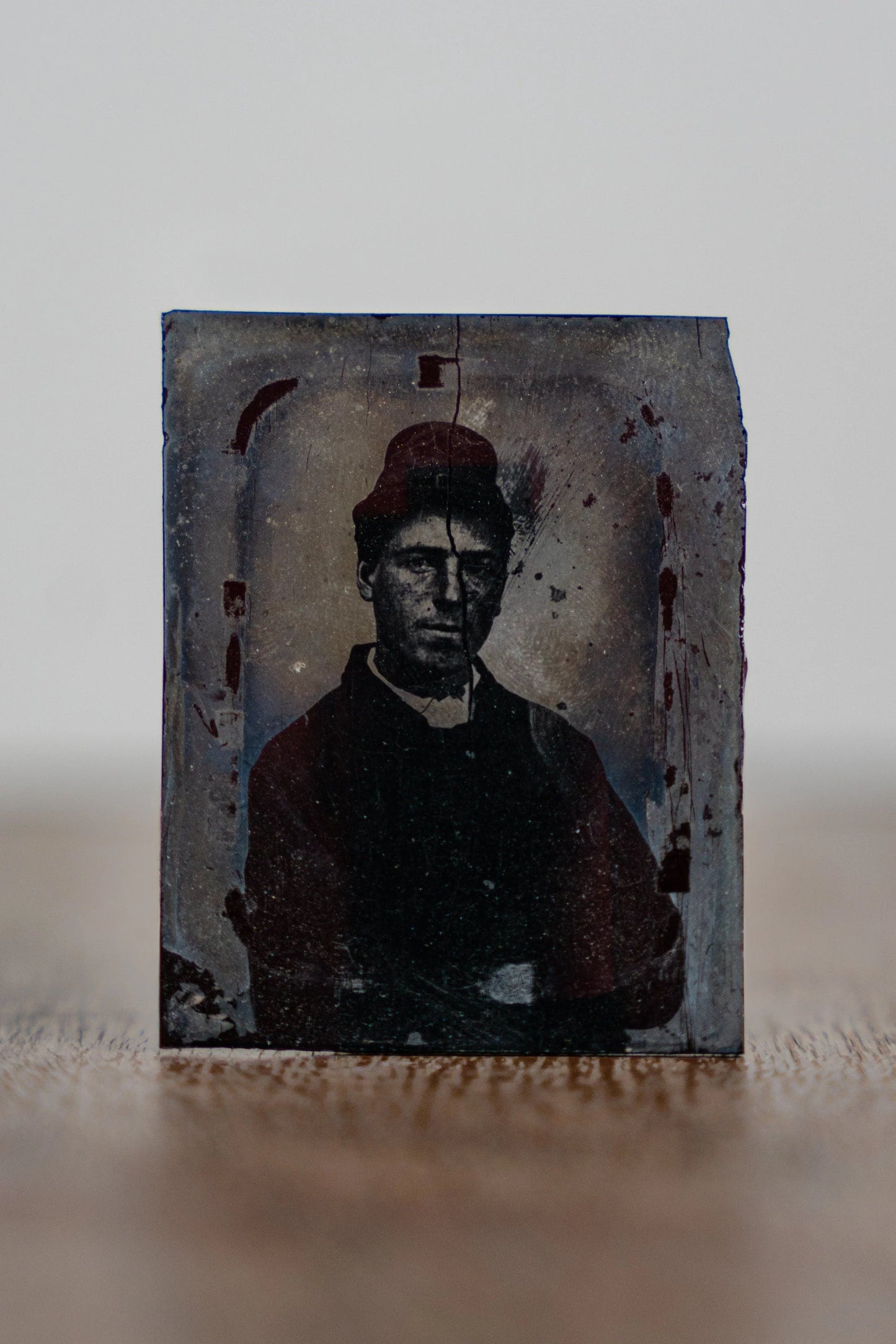 Man w/ Kepi - 1860s Ambrotype Photograph on Ruby Glass 1860 'S