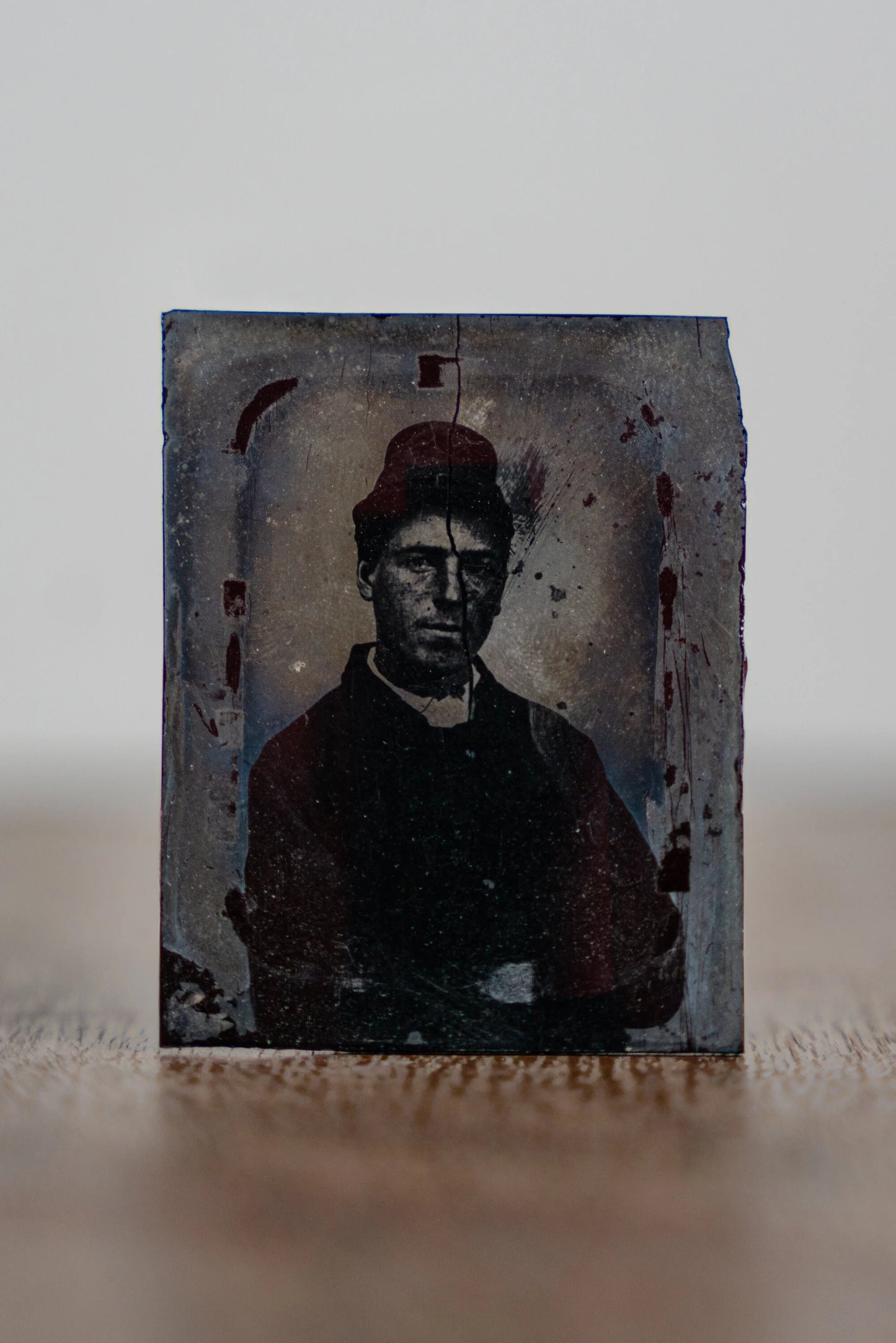 Man w/ Kepi - 1860s Ambrotype Photograph on Ruby Glass 1860 'S