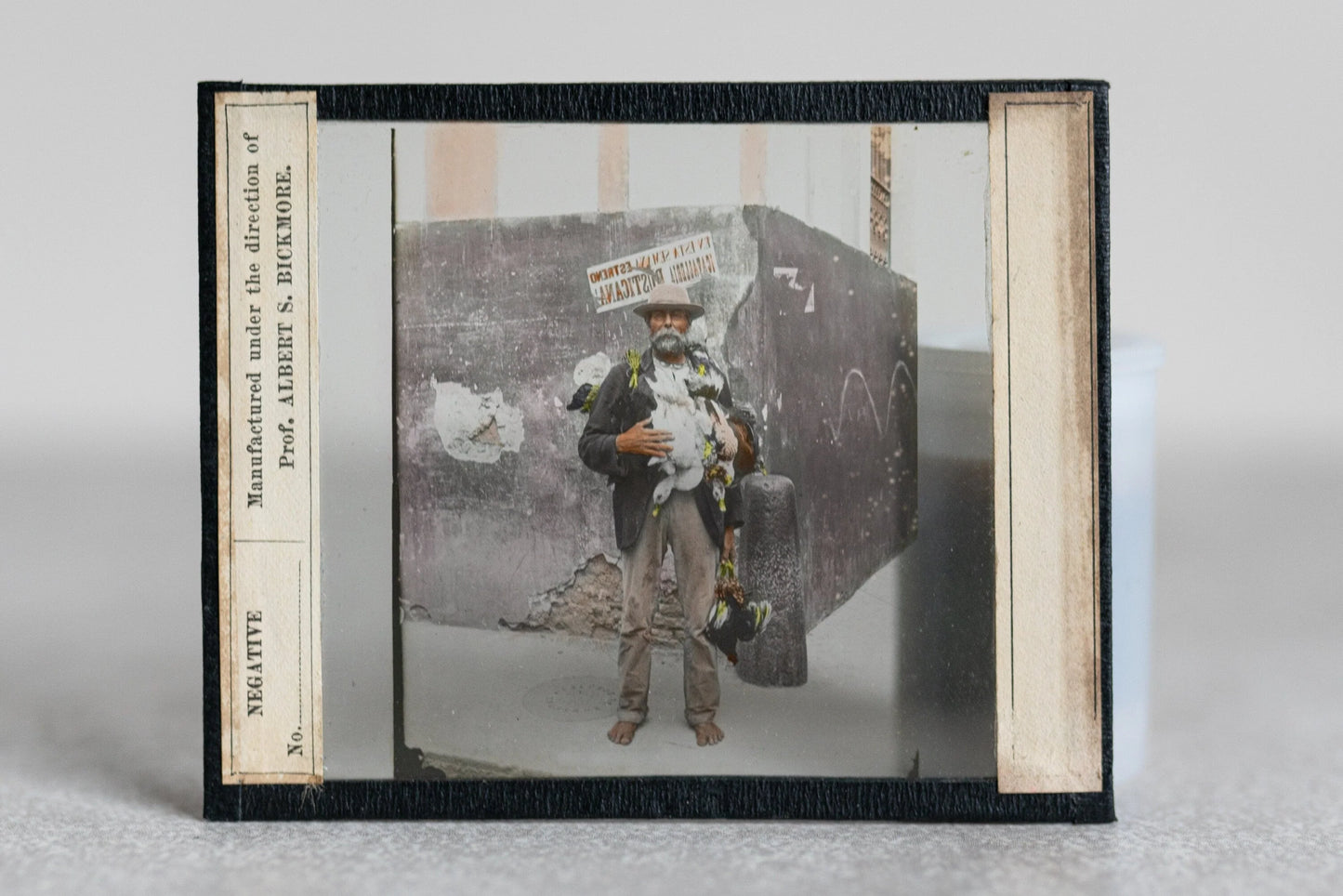 South American Bare Footed Hunter w/ Ducks Magic Lantern Color Glass Slide