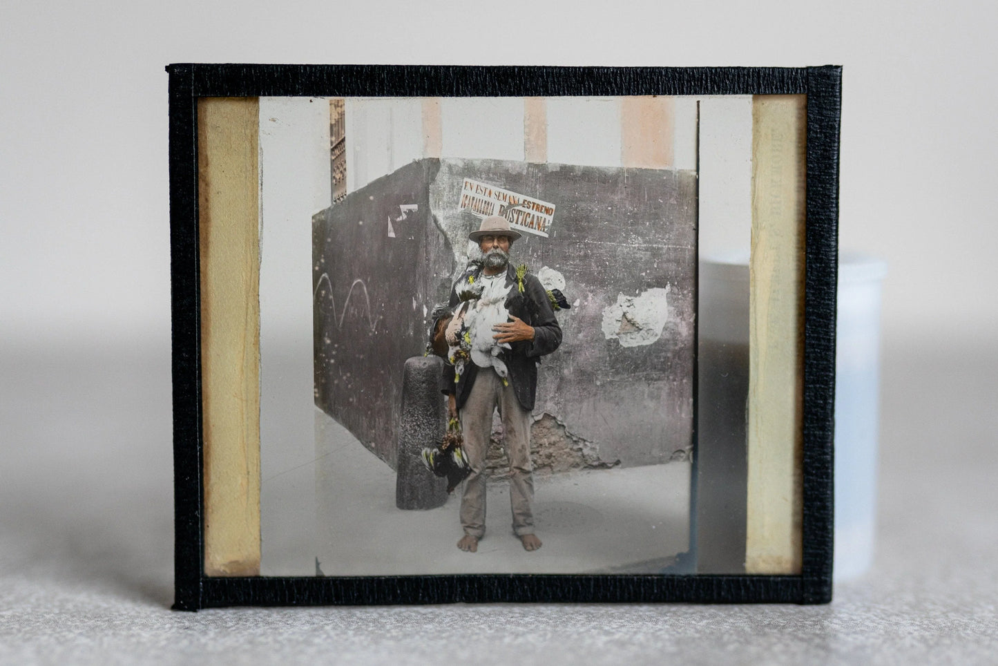 South American Bare Footed Hunter w/ Ducks Magic Lantern Color Glass Slide