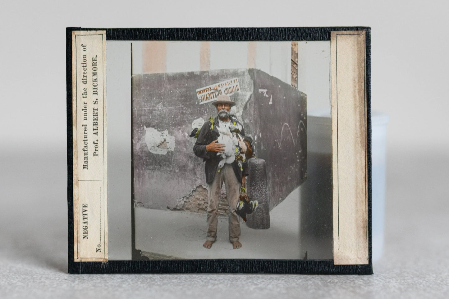South American Bare Footed Hunter w/ Ducks Magic Lantern Color Glass Slide