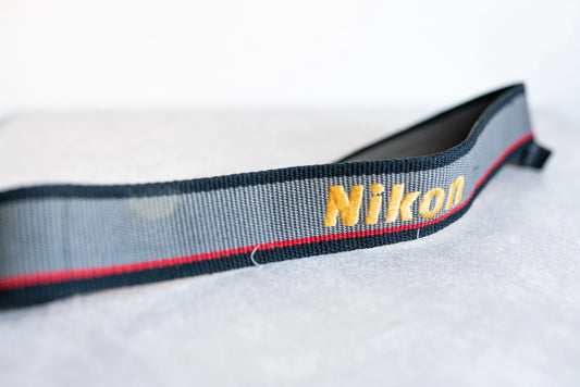 Nikon Vintage Strap - Grey / Black w/ Red Pin Stripe