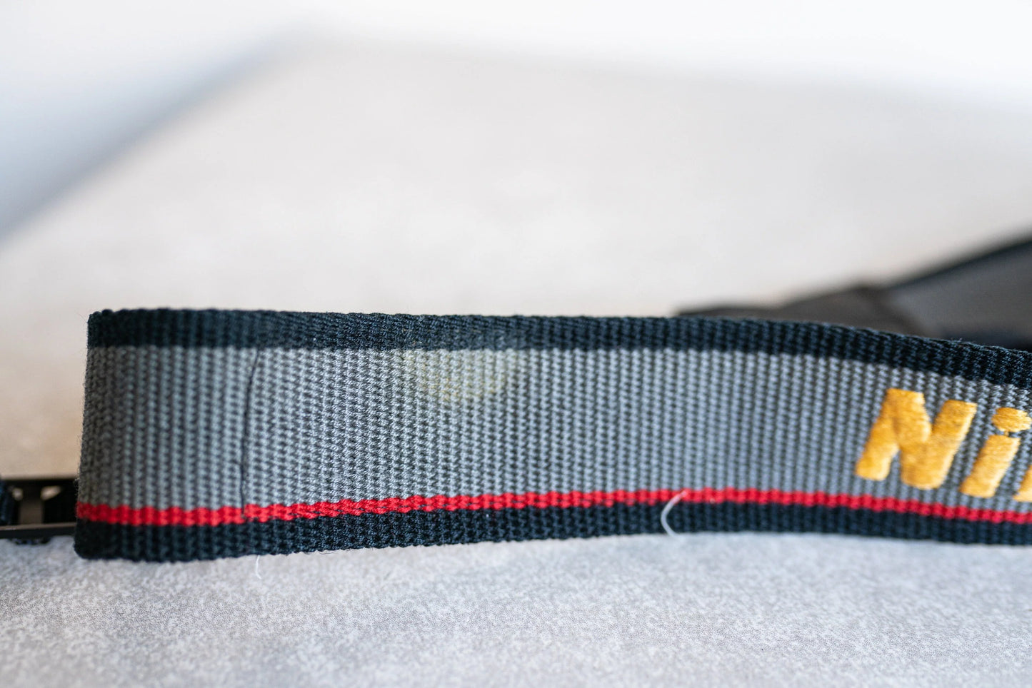 Nikon Vintage Strap - Grey / Black w/ Red Pin Stripe