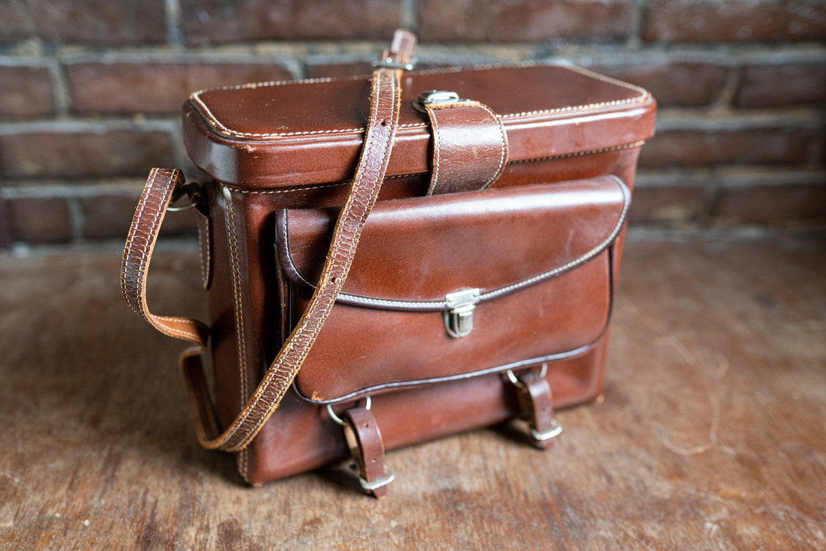 Vintage Brown Leather Camera Case – 1950s Adjustable Strap