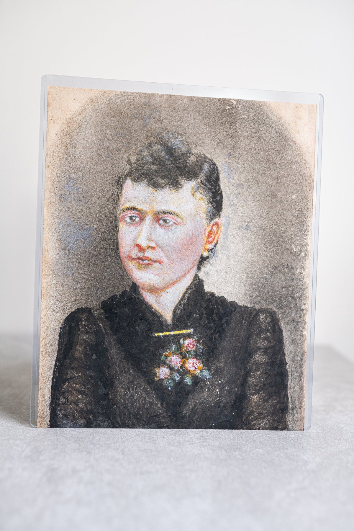 Hand Colored / Drawn Artwork of Woman Wearing a Large Broach