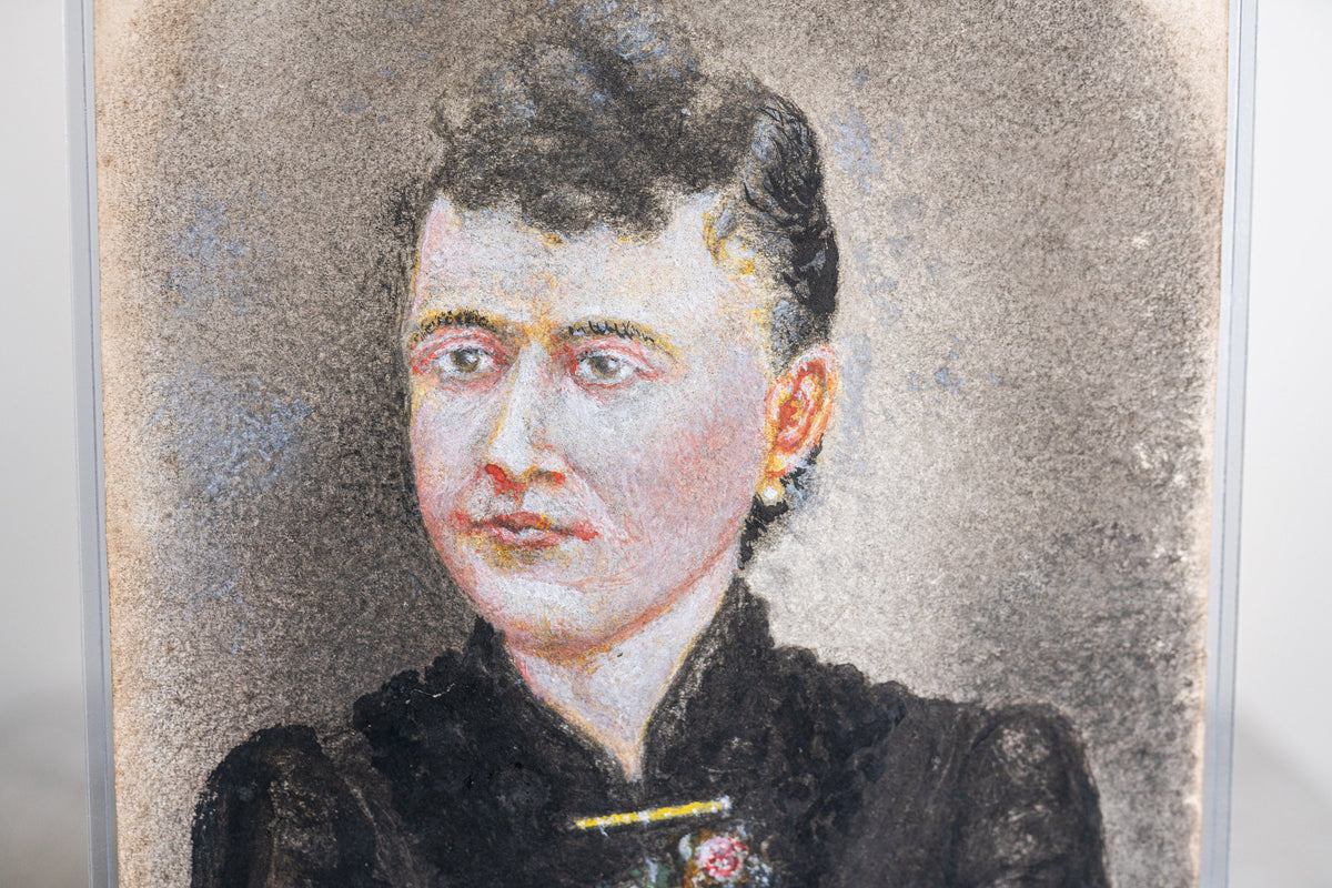 Hand Colored / Drawn Artwork of Woman Wearing a Large Broach