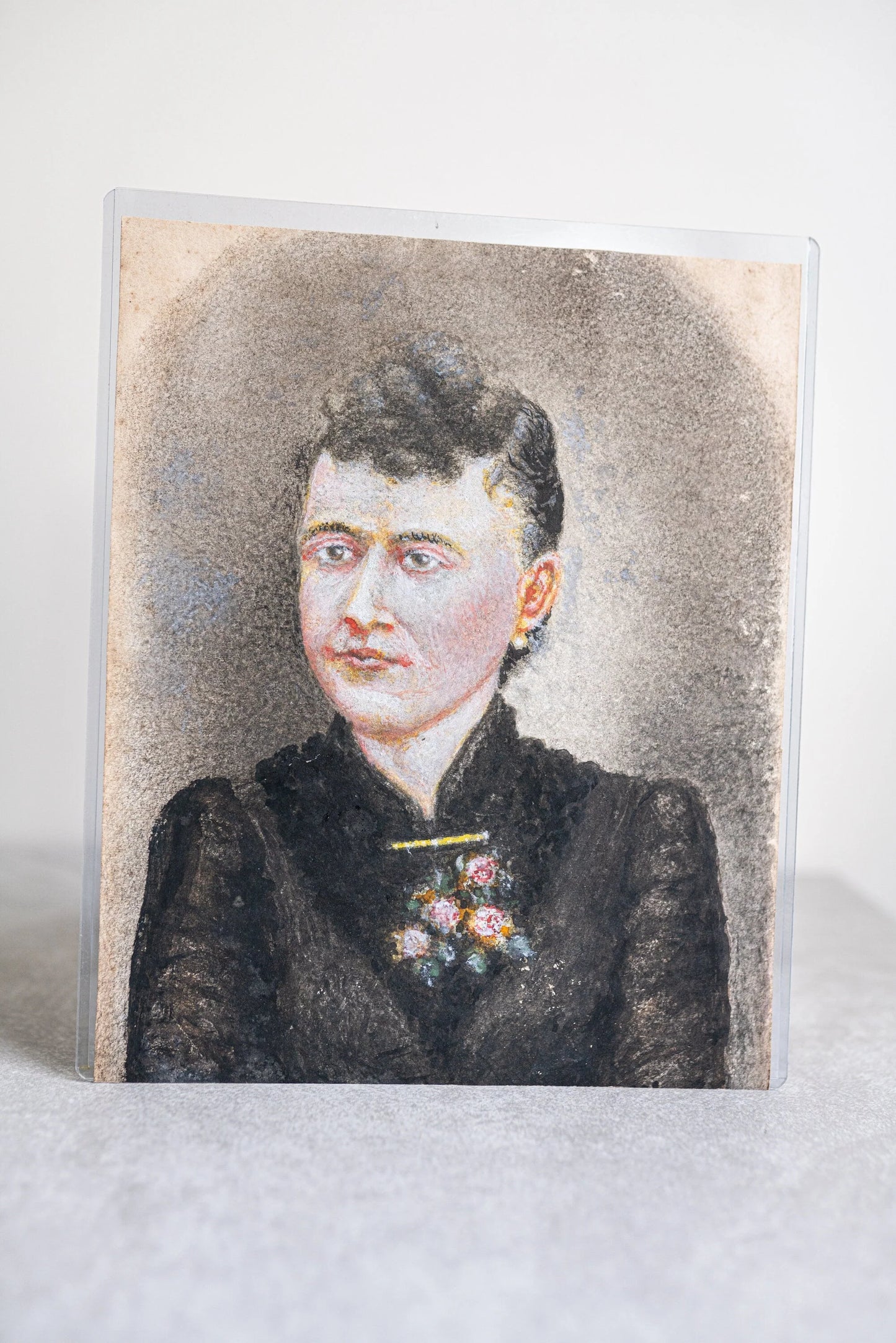 Hand Colored / Drawn Artwork of Woman Wearing a Large Broach