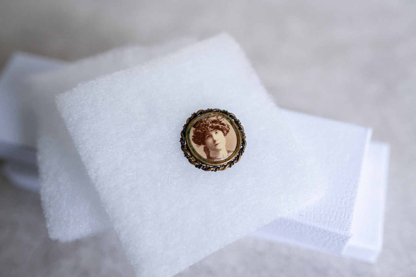 Antique Portrait Photo Pin: Woman with Large Hair