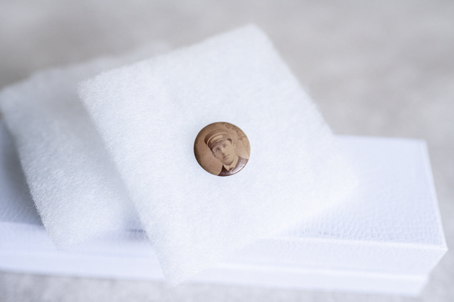 Antique Photo Pin: Bellhop Uniform Portrait (7/8")