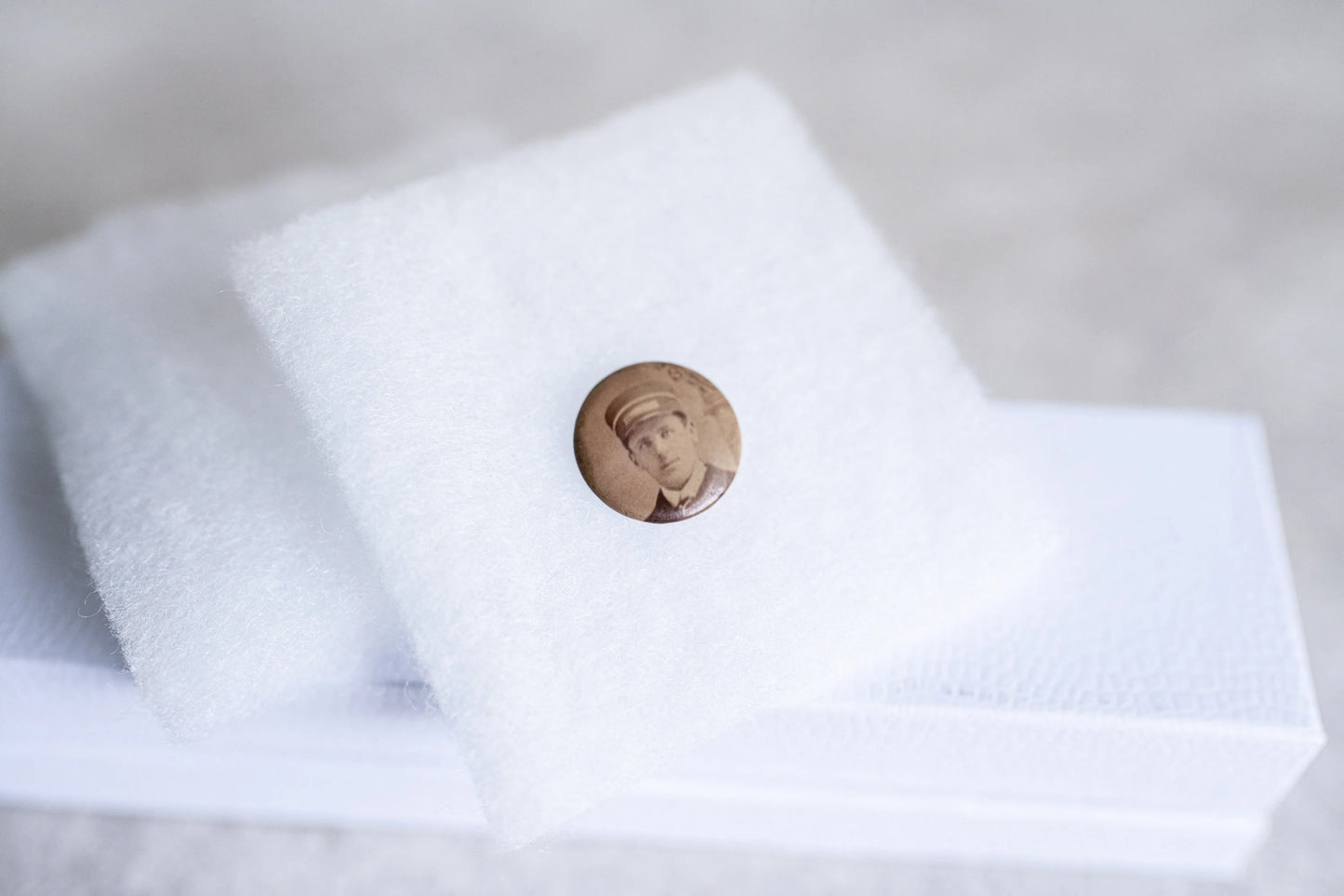 Antique Photo Pin 7/8 x 7/8 w/ Photo of Man in Bellhop Uniform