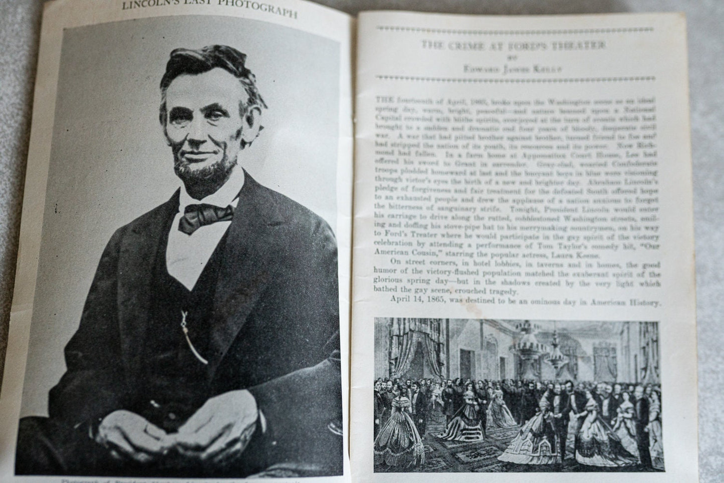 Rare 1944 Booklet - Abraham Lincoln The Crime at Fords Theater by Edward Kelly