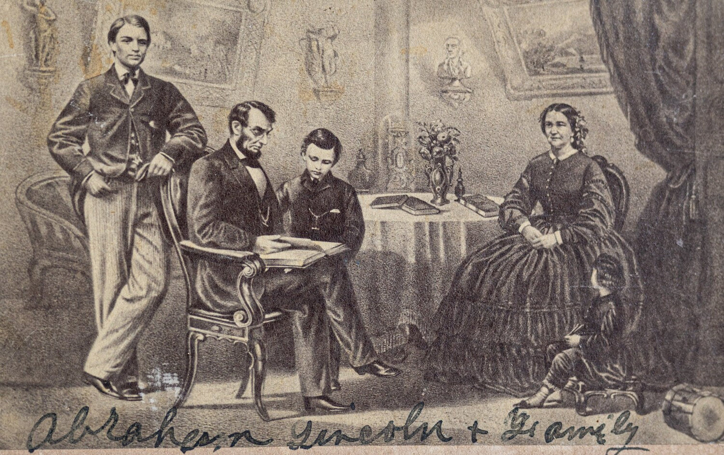 Non-Photographic Image of Abraham Lincoln and Family Mounted on Thin Mat