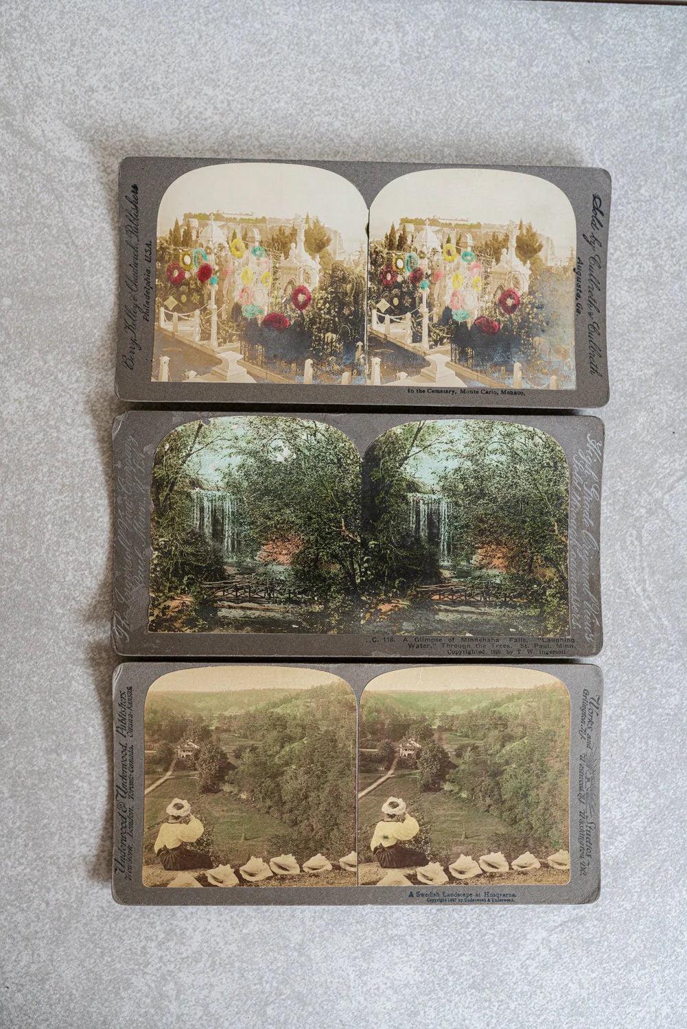Hand Tinted Stereoview Cards - Set of 3