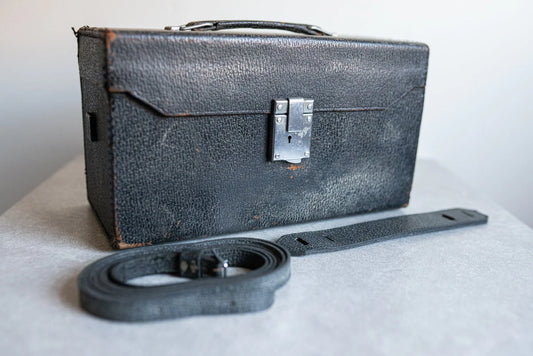 Vintage Black Leather Hard Camera Case w/ Strap - Cine Kodak Case