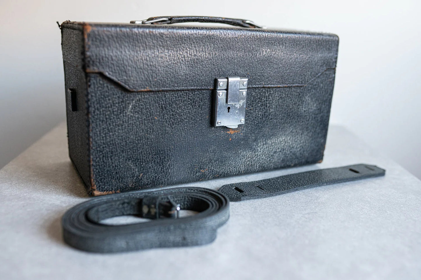 Vintage Black Leather Hard Camera Case w/ Strap - Cine Kodak Case