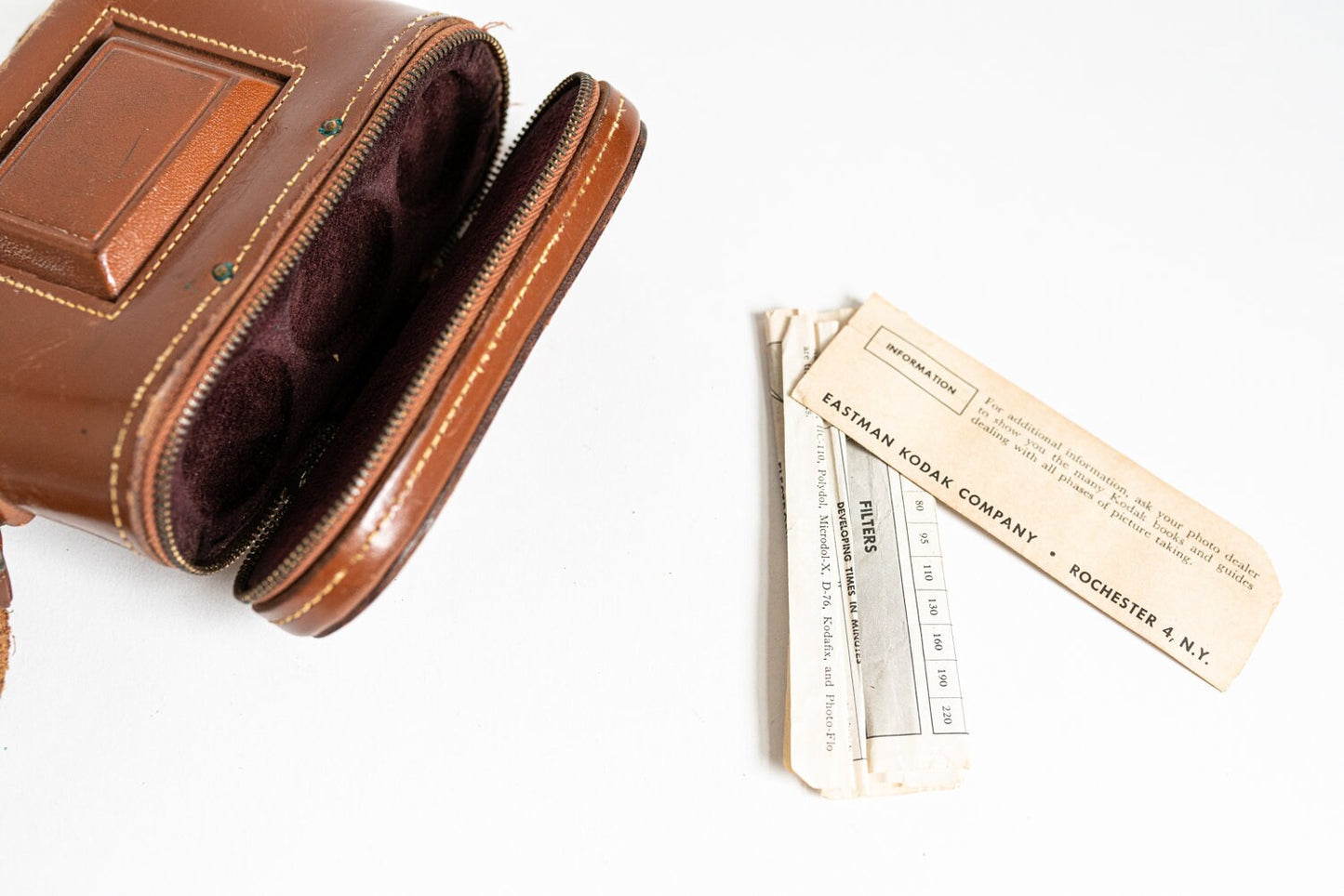 Vintage Brown Leather Fitted Camera Case w/ Strap