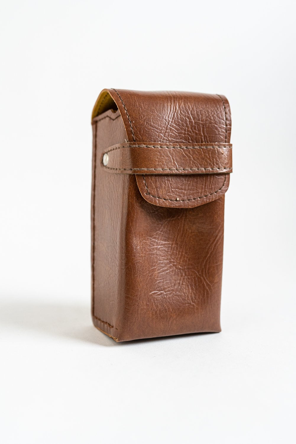 Vintage Brown Accessory / Flash Case - Mustard Yellow Velvet Interior!