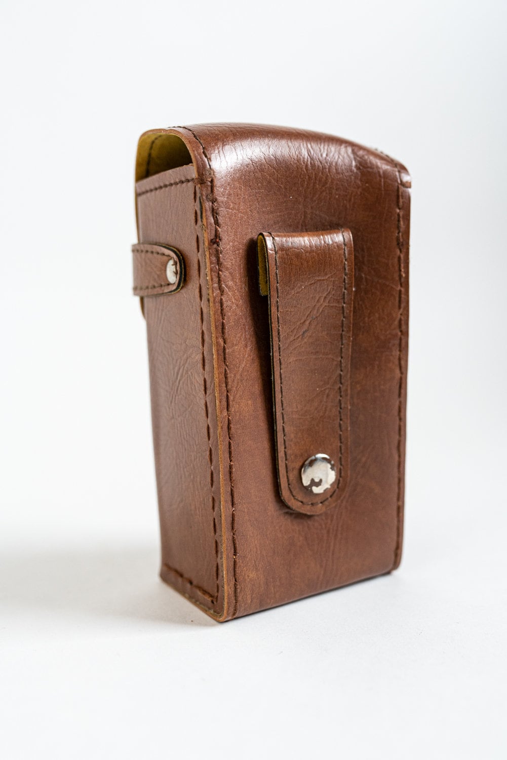 Vintage Brown Accessory / Flash Case - Mustard Yellow Velvet Interior!