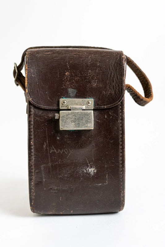 Vintage Dark Brown Leather Camera / Accessory Case w/ Hand Carry Strap