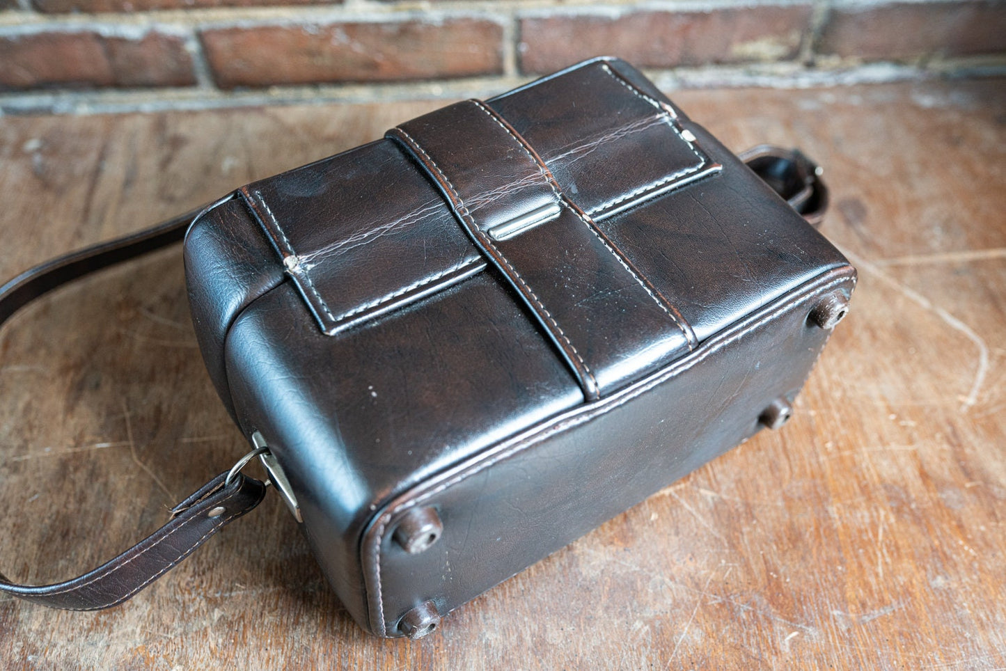 Vintage Brown Vinyl Camera Case w/ Shoulder Strap