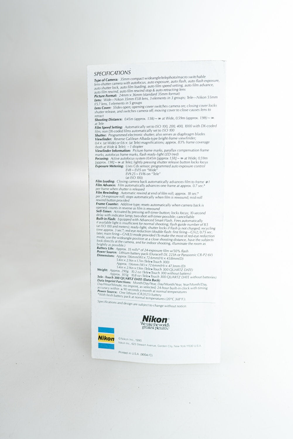 Nikon Tele Touch 300 Camera Brochure
