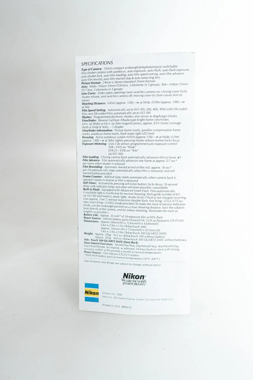 Nikon Tele Touch 300 Camera Brochure