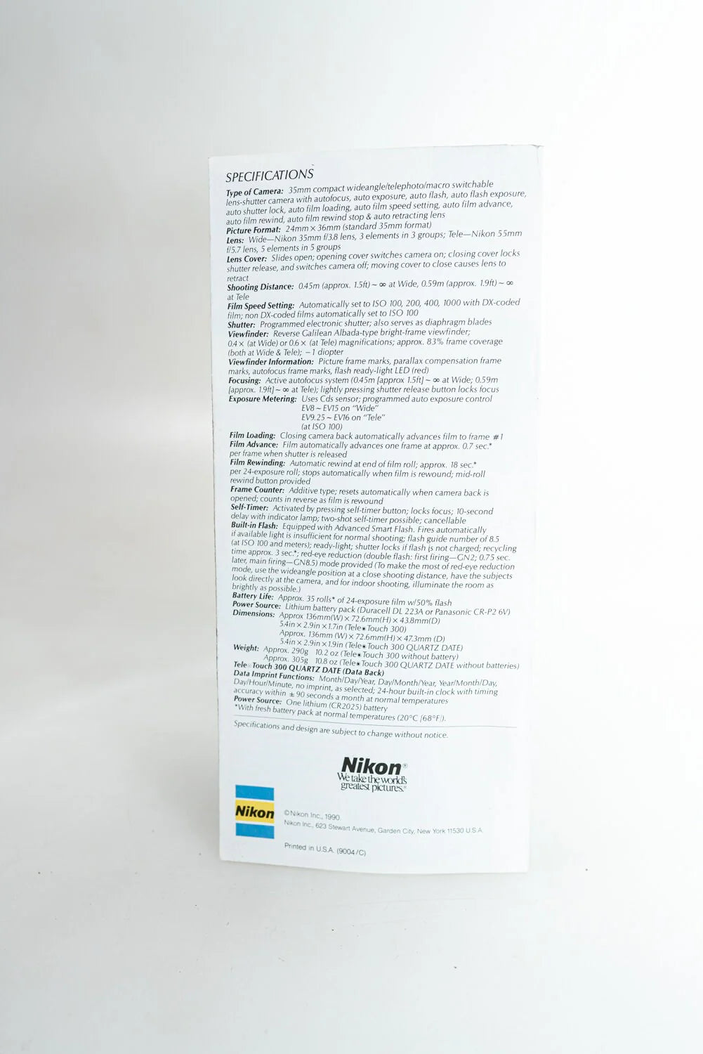 Nikon Tele Touch 300 Camera Brochure