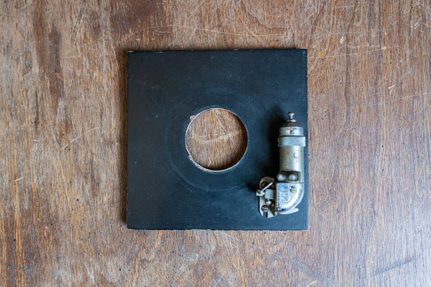 Vintage 4 x 4 Wooden Graflex Lens Board w/ Shutter and 35mm Opening