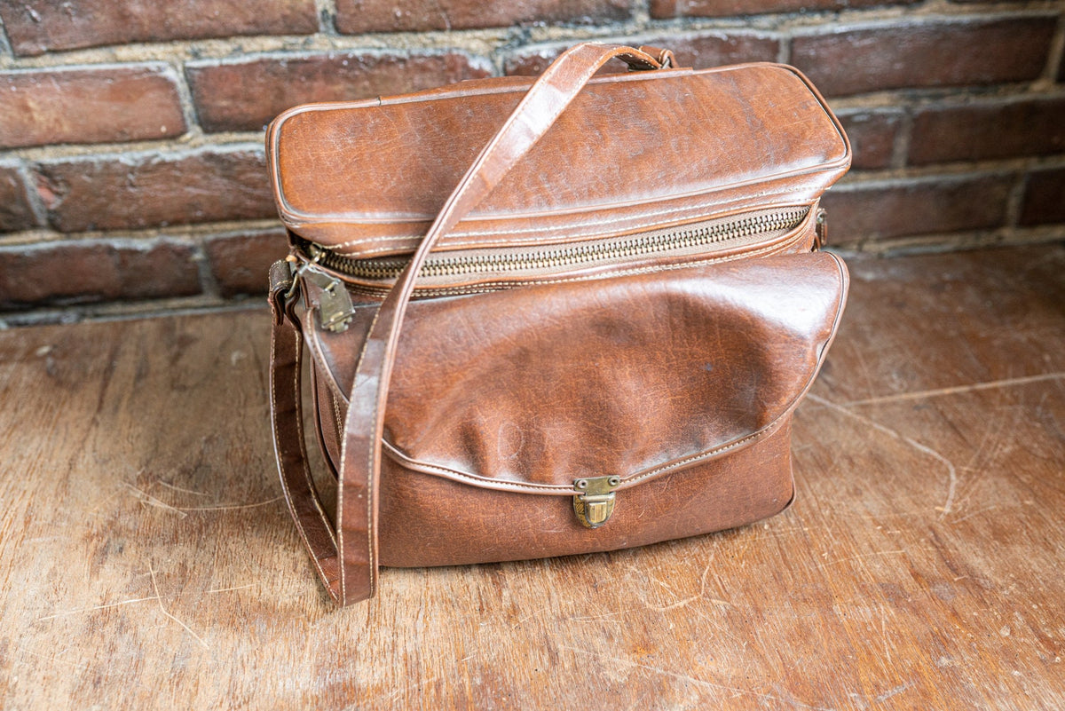 Vintage Brown Leather Camera Bag w/ Strap - Circa 1950s