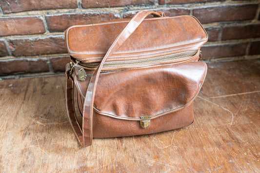 Vintage Brown Leather Camera Bag w/ Strap - Circa 1950s