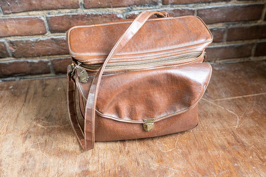 Vintage Brown Leather Camera Bag w/ Strap - Circa 1950s