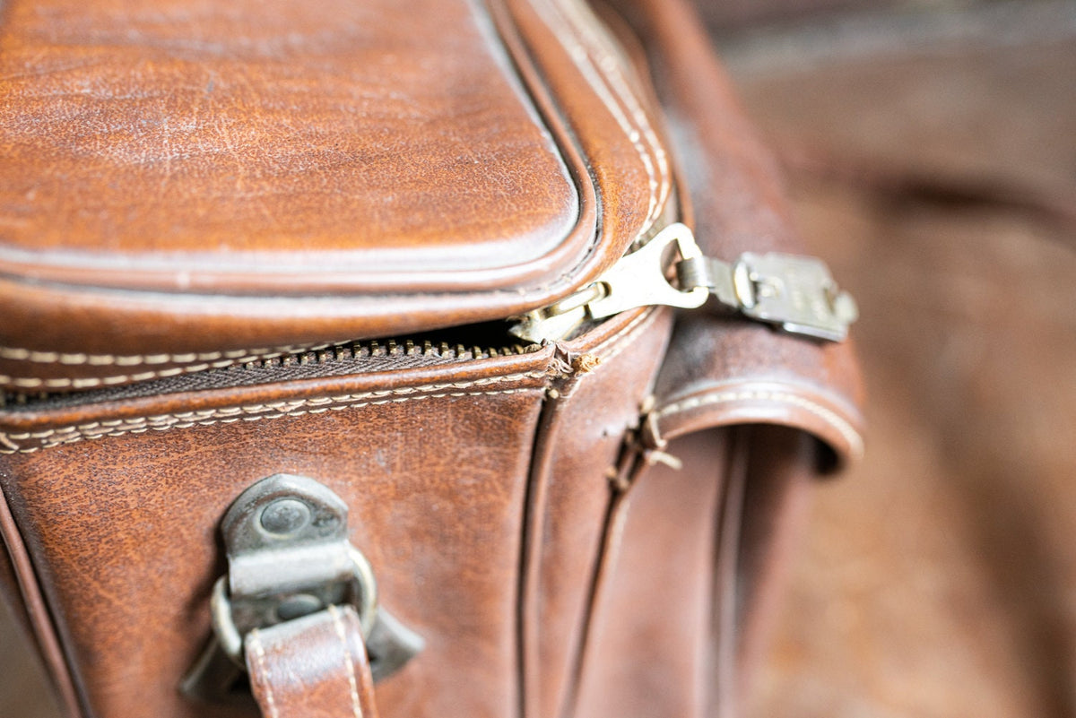 Vintage Brown Leather Camera Bag w/ Strap - Circa 1950s