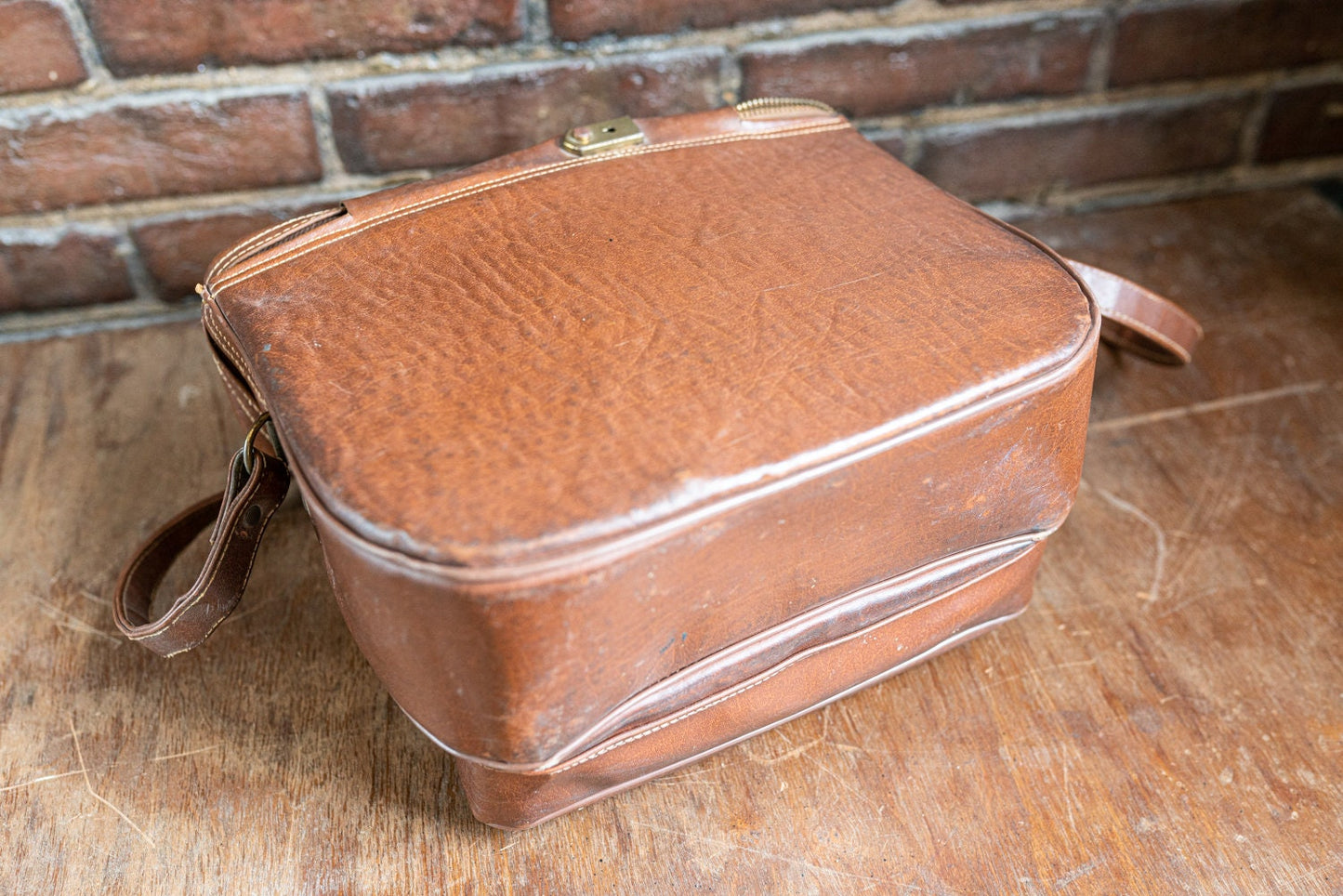 Vintage Brown Leather Camera Bag w/ Strap - Circa 1950s
