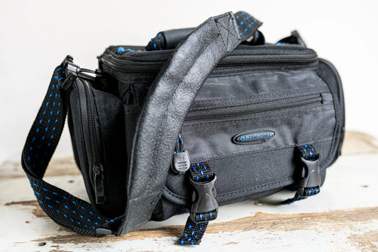 Vintage Black Samsonite Camera Bag w/ Blue Dots and Strap