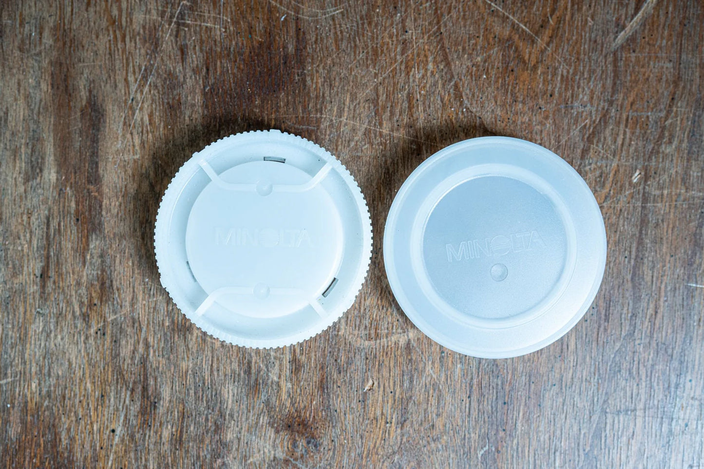 Minolta Maxxum Camera Body and Rear Lens Caps White / Clear