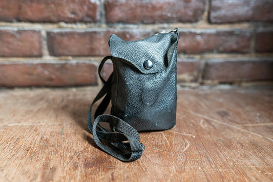 Vintage Black Leather Camera / Accessory Case w/ Strap
