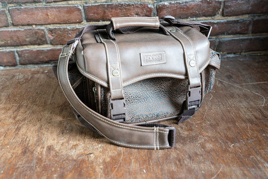 Large Brown Camera Bag - Circa 1970's - Faux Alligator