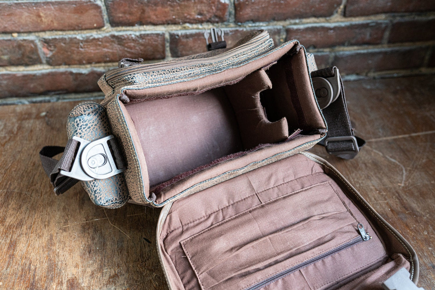 Large Brown Camera Bag - Circa 1970's - Faux Alligator