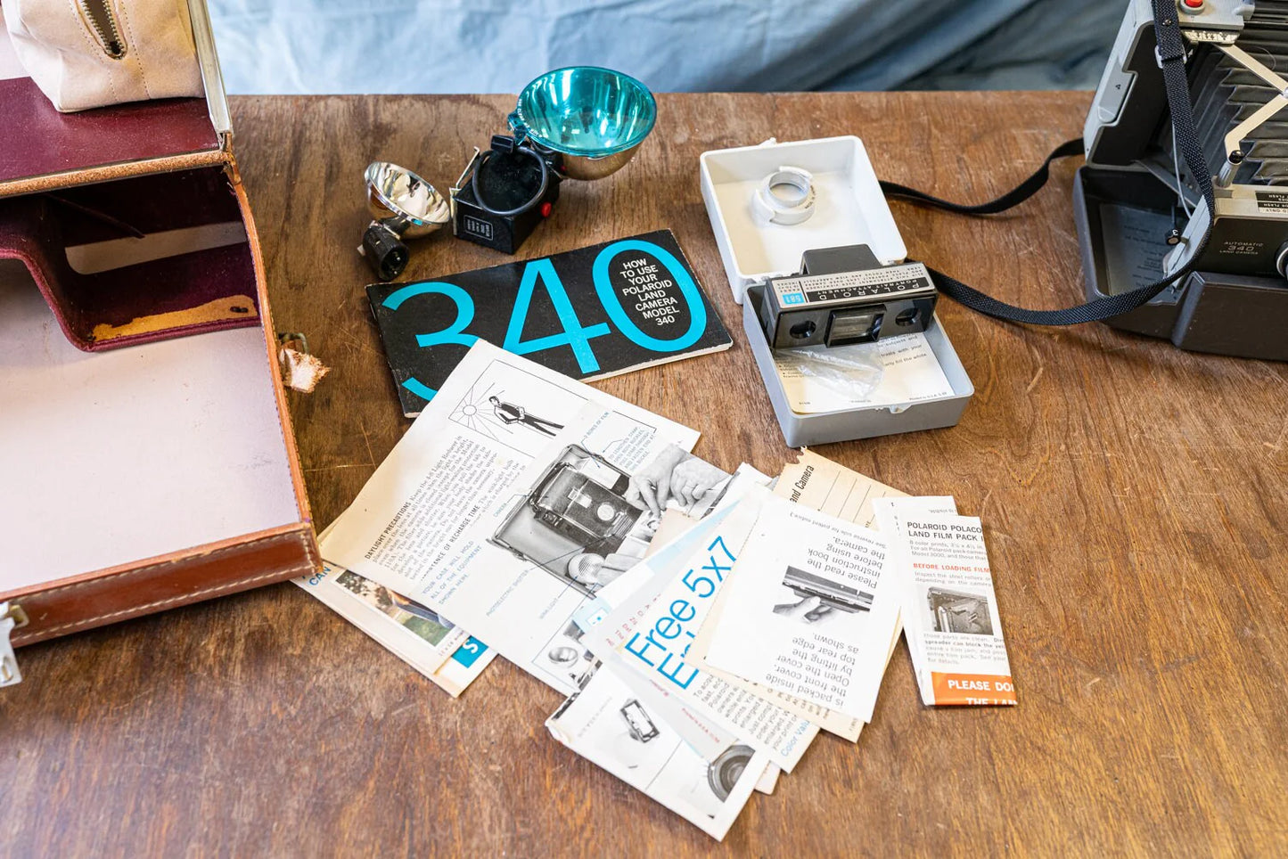 Polaroid 340 Land Camera Kit w/ Case and Extras - AS IS
