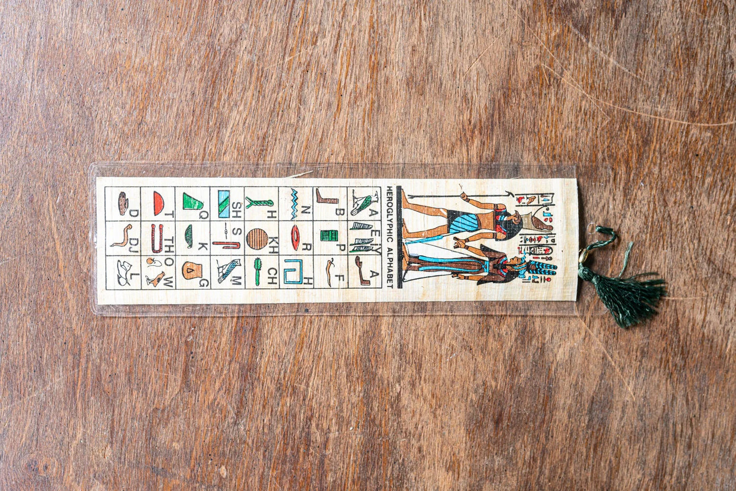 Heroglyphic Alphabet on Papyrus Bookamark in Plastic Holder - Circa 1970s