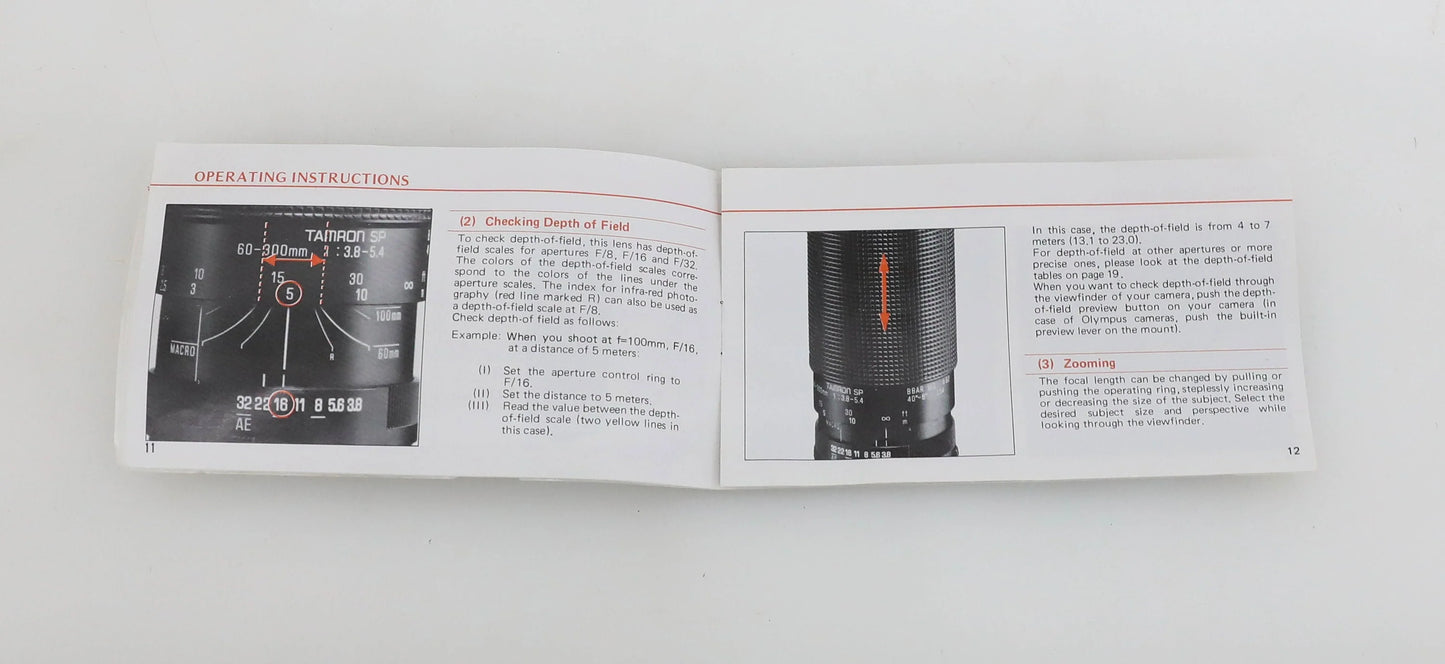 Tamron SP 60-300mm f/3.8-5.4 Model 23A Owners Manual