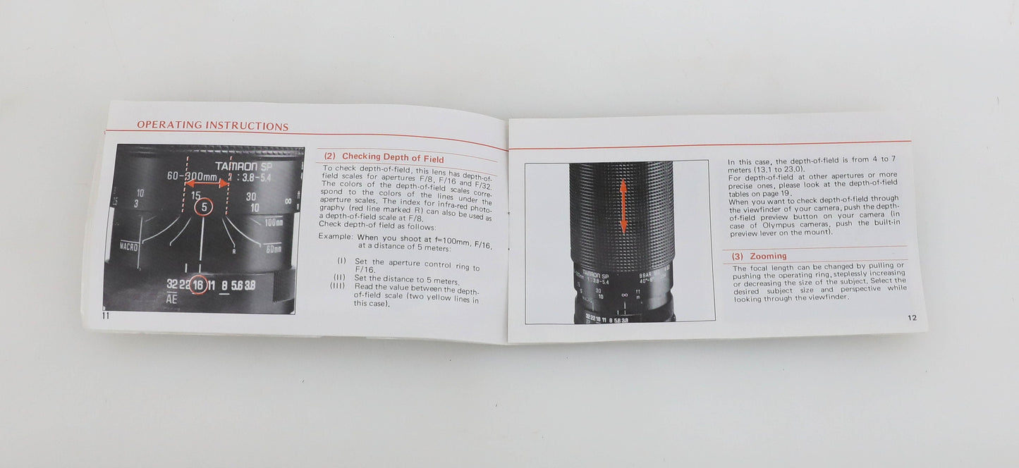 Tamron SP 60-300mm f/3.8-5.4 Model 23A Owners Manual