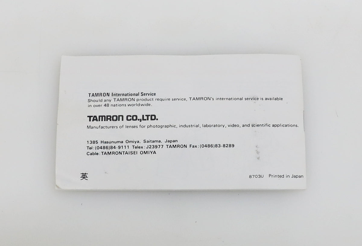 Tamron SP 60-300mm f/3.8-5.4 Model 23A Owners Manual