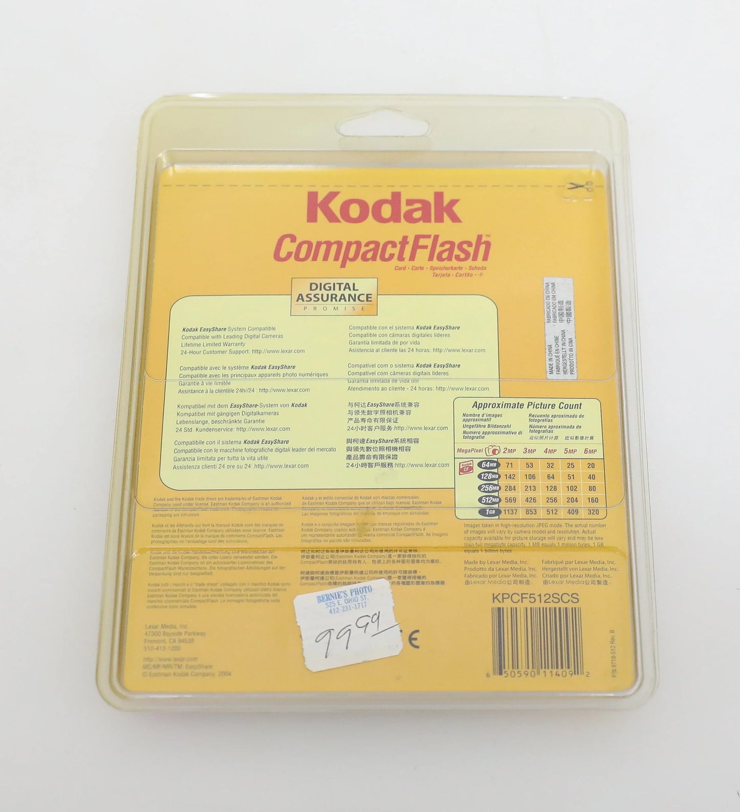 Kodak Compact Flash 512MB Card w Protective Case - New Old Stock