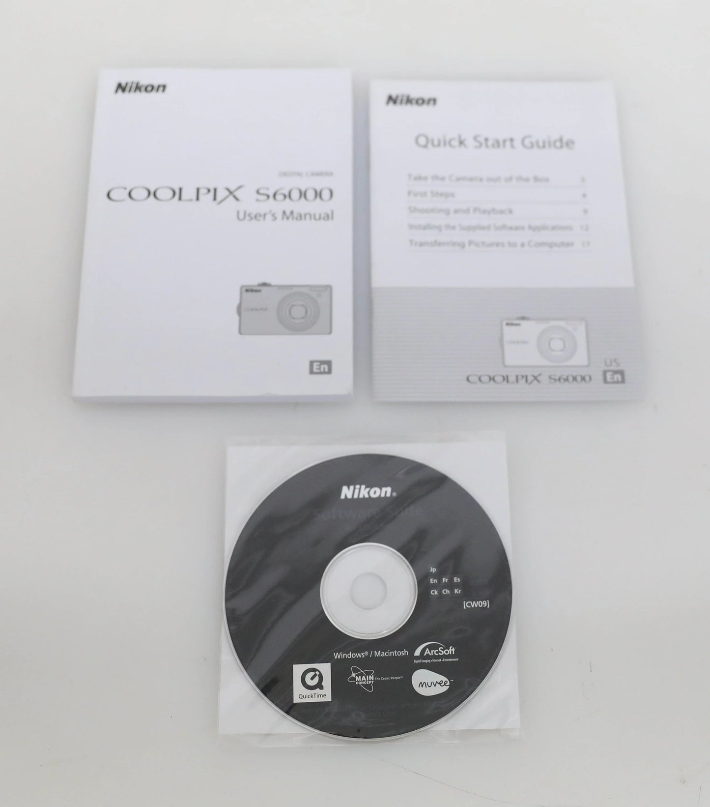 Nikon Coolpix S6000 Users Manual, Quick Start Guide, and Software Suite in EN