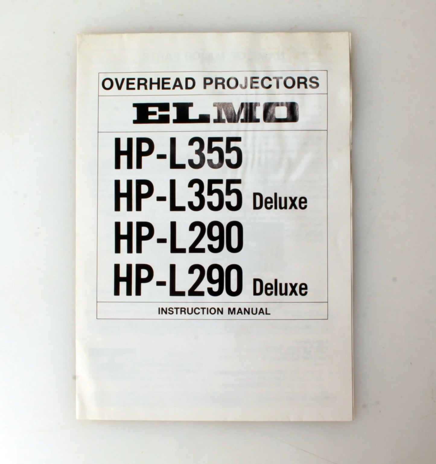 Manual for ELMO Projector HP-L355/Deluxe & HP-L290/Deluxe