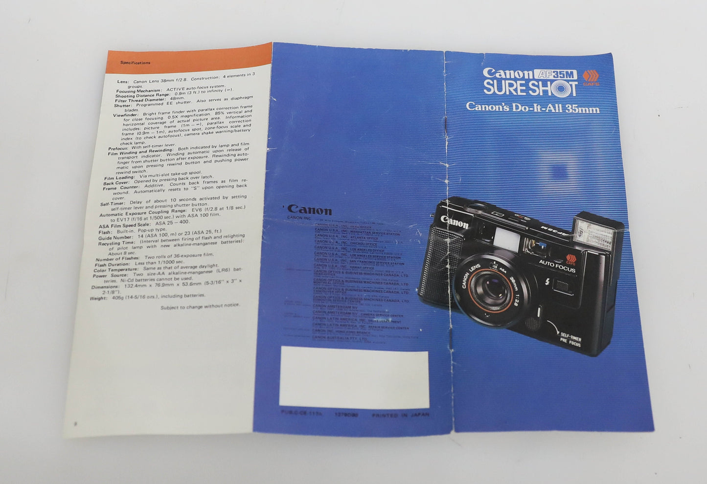 Canon AF35M Sure Shot Vintage Original Brochure