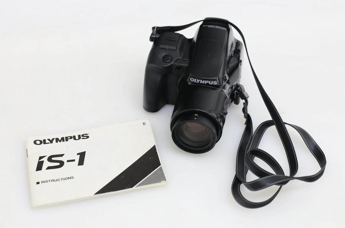 Vintage Olympus IS-1 AF 35mm Film Camera with Built-in Flash, Manual, and Strap