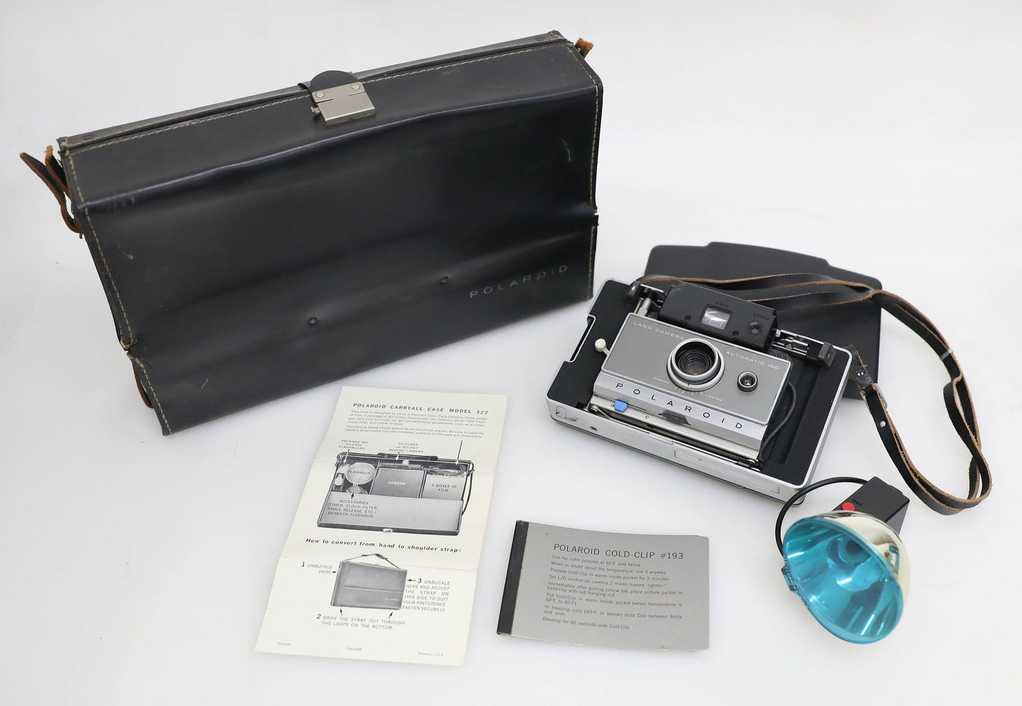 Vintage Polaroid Automatic 100 Land Camera with Case and Flash - PROP/DISPLAY
